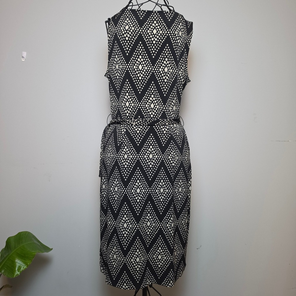 Ann Taylor Geometric Diamond Dot Print Sleeveless Belted Sheath Dress Size 10 - Picture 5 of 11